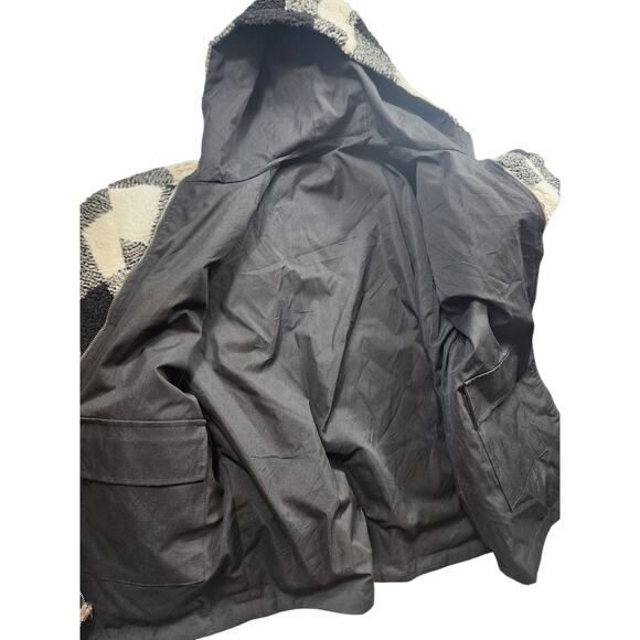 Buffalo Check Sherpa Fleece Jacket Large Black White Plaid Zip Hooded Coat Cozy - Picture 7 of 14